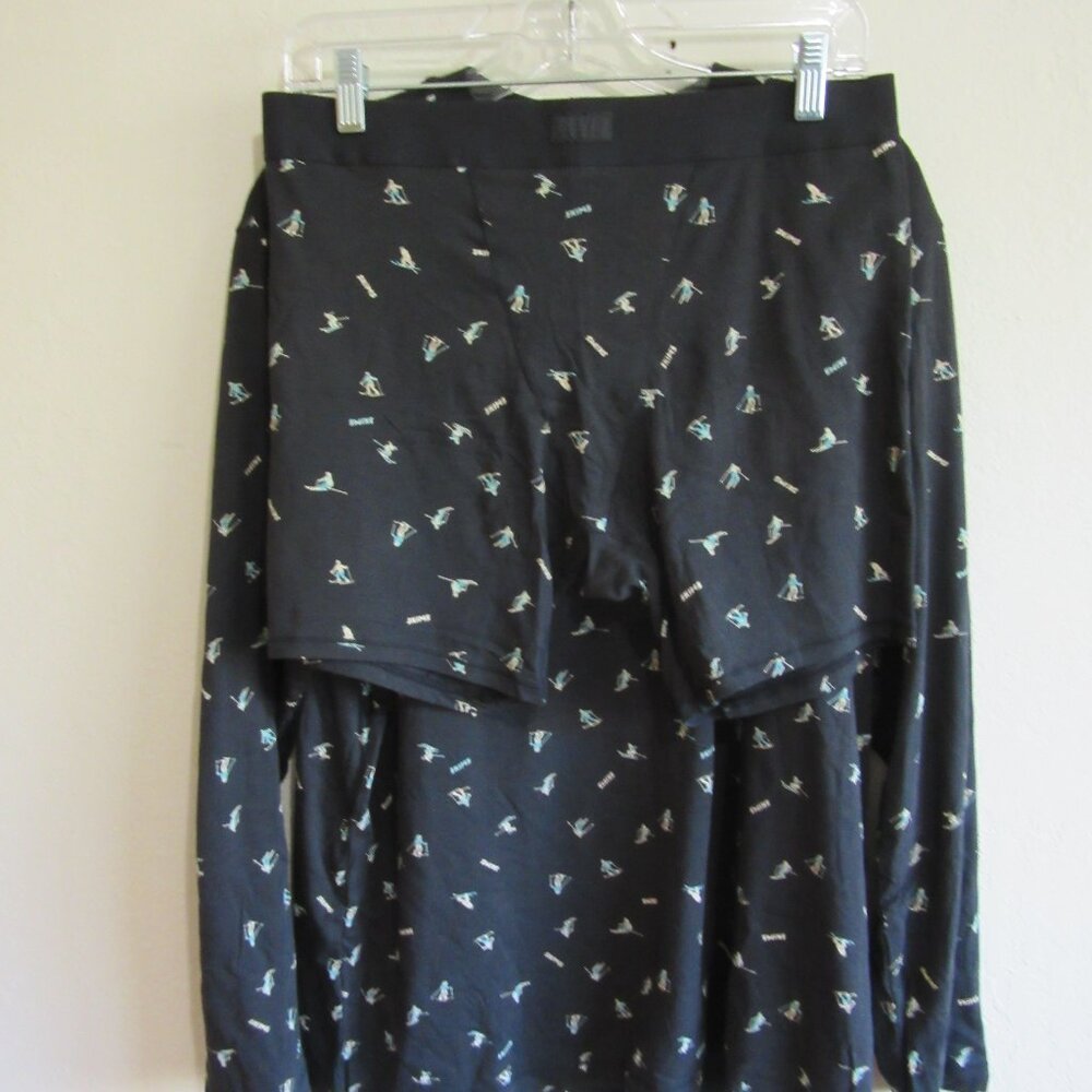 SKIMS Onyx Ski Print Boyfriend L Matching Boxer Set Long Sleeve NWT